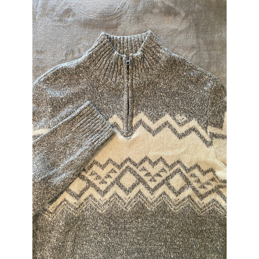 American Eagle Sweater Mens L Grey Fair Isle 1/4 Zip Wool Blend Soft Ski Nordic